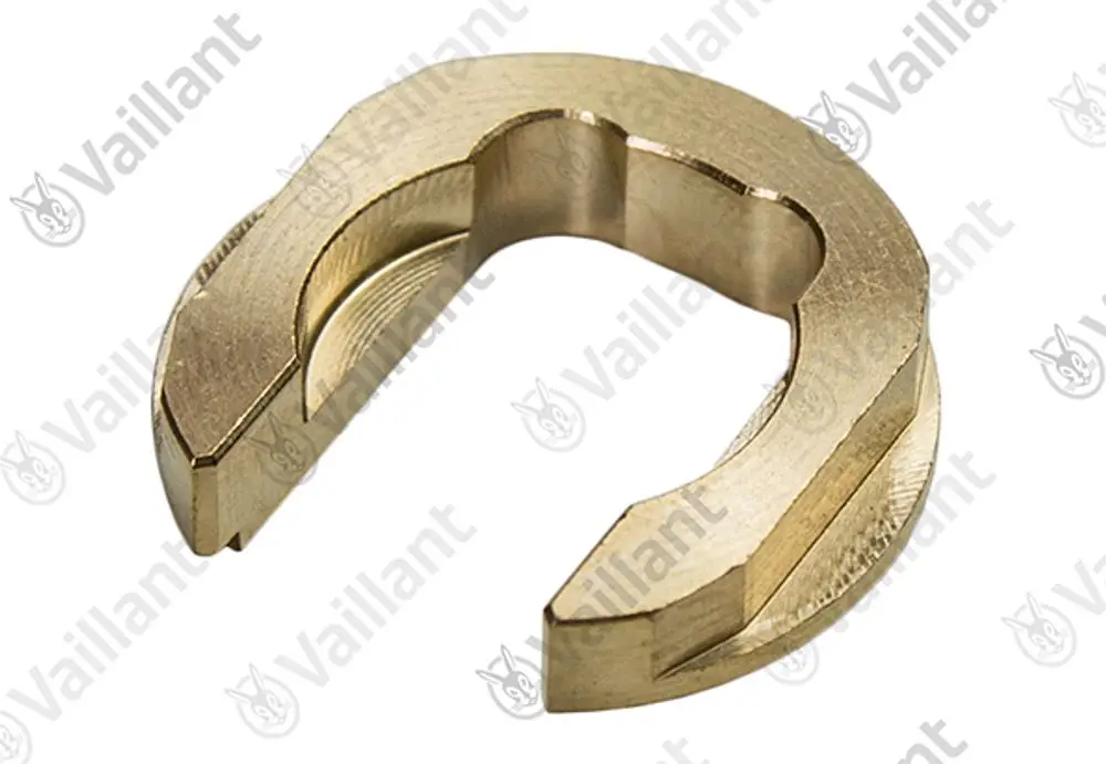 Vaillant Adapter aus Metall in U-Form mit Aussparungen. Das Teil hat einen glatten Innenbereich und wird zur Verbindung verwendet.